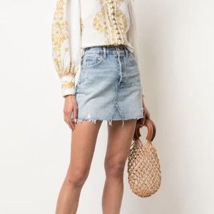 AGOLDE Quinn High Rise Light Wash Frayed Hems Denim Mini Skirt  Button Fly Sz 25